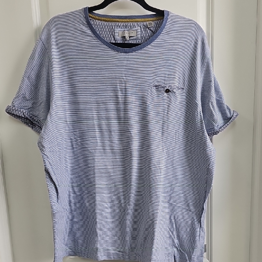 Ted Baker Blue and White Casual Striped Tee